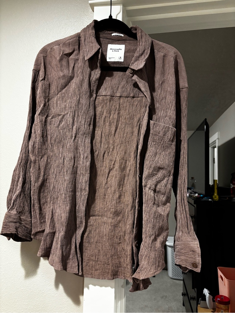 Abercrombie & Fitch Brown Textured Button-Down Shirt